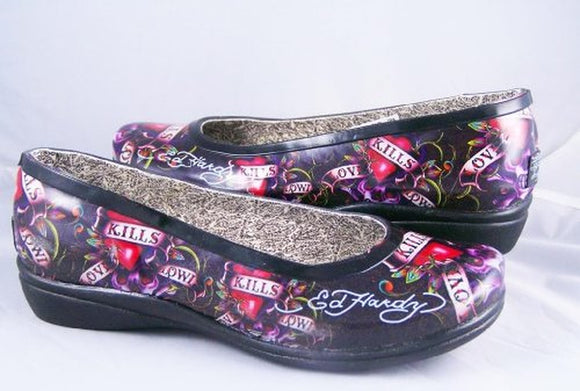 Women's Ed Hardy Black Love Kills Slowly Slicker Shoes 18SSR106W Size 5