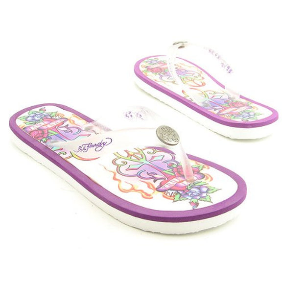 Women's White Light Pink True Love Tattoo Flip Flops