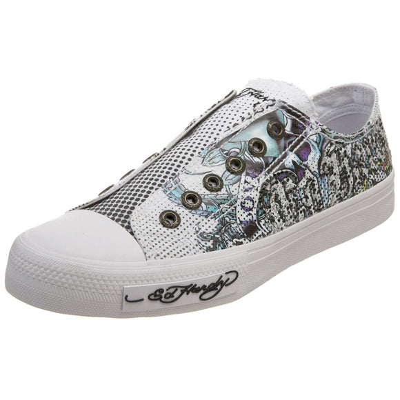 Ed Hardy Women's Rhinestone Lowrise Sneaker,White-10SLR906W,5 M US