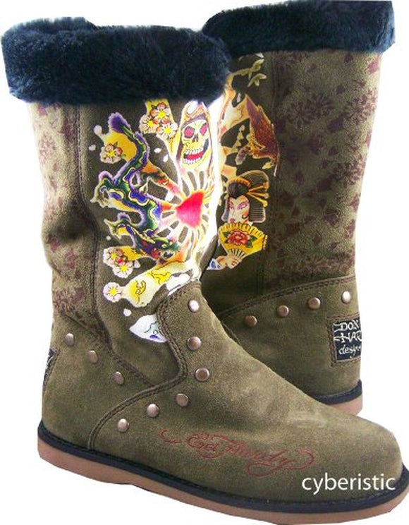 Womens Ed Hardy Green Kamikaze Bootstrap Boots Shoes
