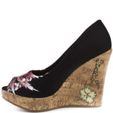 Ed Hardy 11SCO106W Coralie Heel Womens SZ 7 Black Platforms Wedges Shoes