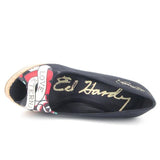 Ed Hardy 11SCO106W Coralie Heel Womens SZ 9 Black Platforms Wedges Shoes
