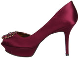 Nine West Women's Jaquita Open-Toe Pump,Red Satin,10 M US