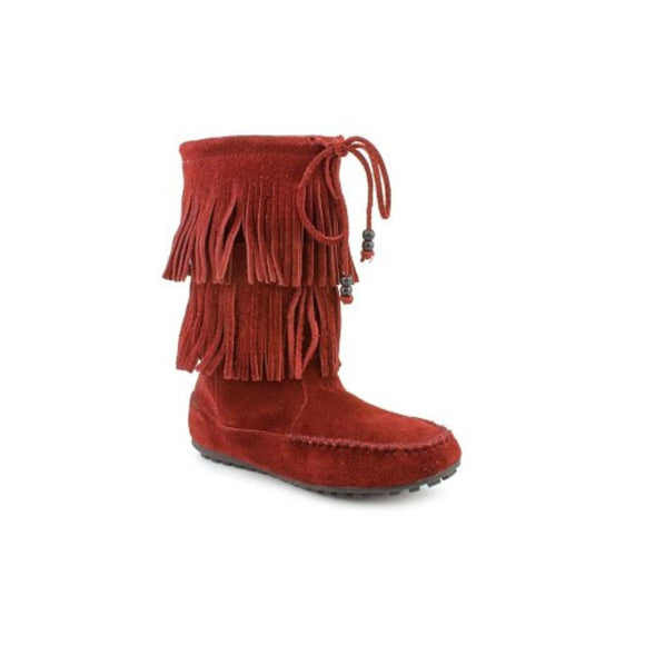 Minnetonka Women's Dallas Tribal Fringe Boots in Wine Size 6.5