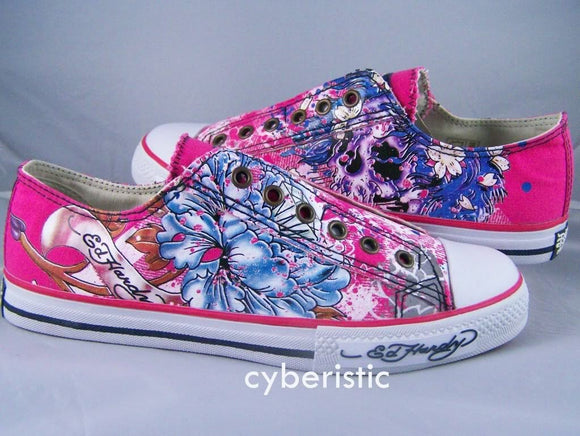 Ed Hardy Women's Fuschia Pink Beautiful Ghost Skull Shoes 19FLR105W size 6