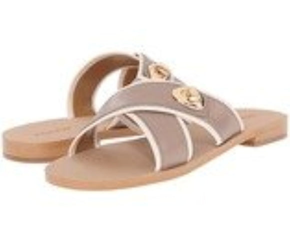 Coach Women's Coral Semi Mat Calf Stone-Chalk Flat Sandals Flip Flops Size 9