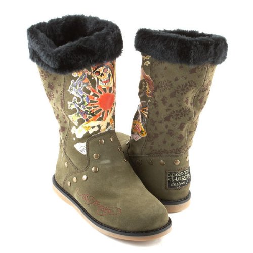 Womens Ed Hardy Green Kamikaze Bootstrap Boots Shoes
